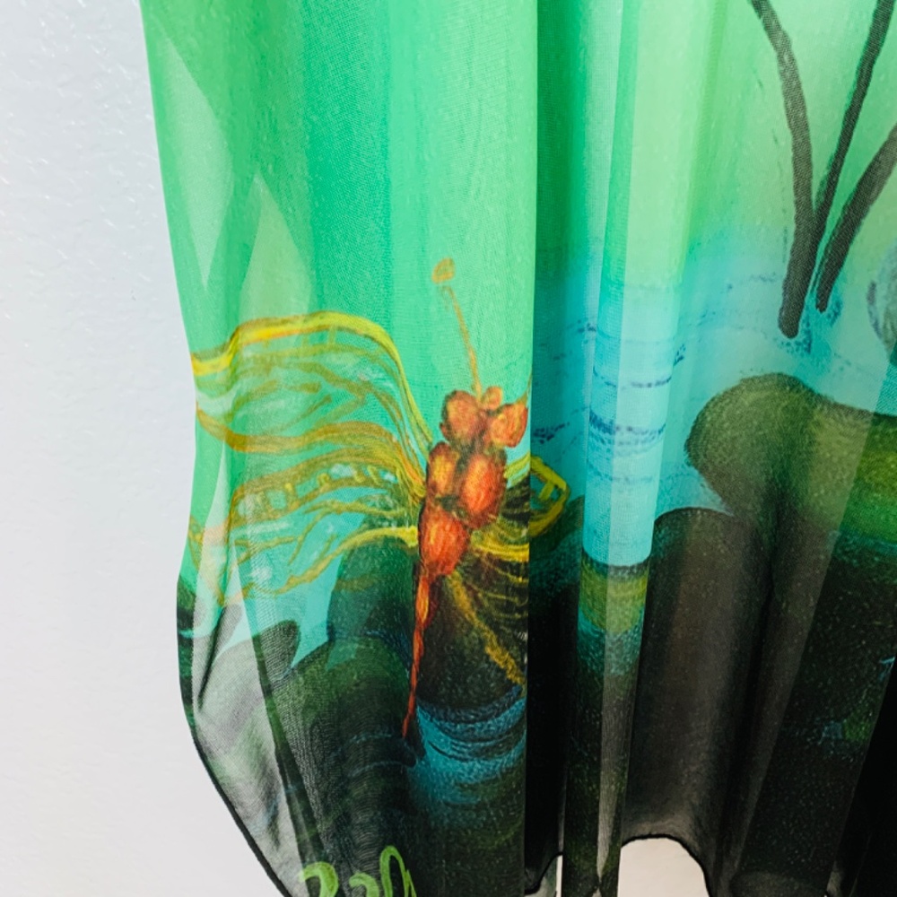 Le Galeriste Kimono Dragonfly Print Womens One Size Green Open Front Artsy Sheer - Picture 11 of 16